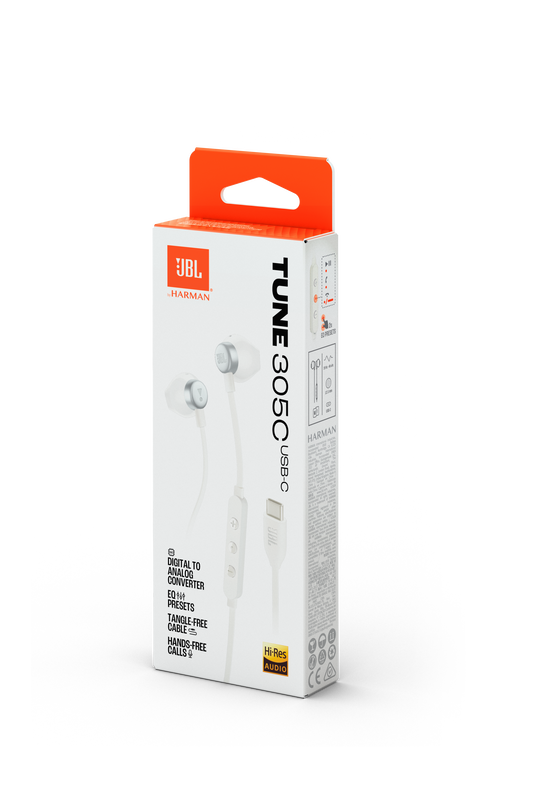 JBL Tune 305C USB - White - Wired Hi-Res Earbud Headphones - Detailshot 15