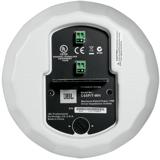 JBL Control 65P/T - White - Compact Full-Range Pendant Speaker - Back