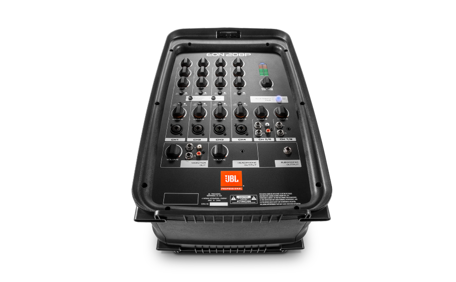 Mixer 8-channel built-in dengan input untuk microphone, gitar dan line-level source.